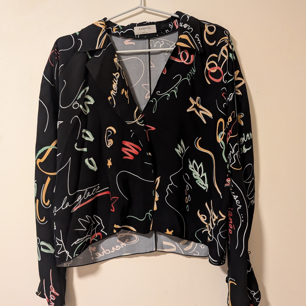 Aritzia Babaton Asymmetrical Graphity Martin Blouse In Size Small NWOT - Picture 4 of 17